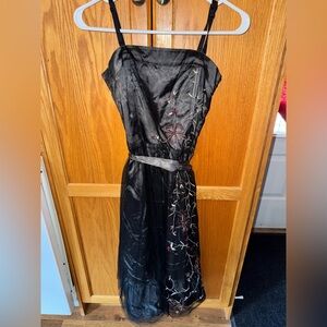 RW&CO. Black Embroidered Midi Dress with Spaghetti Straps